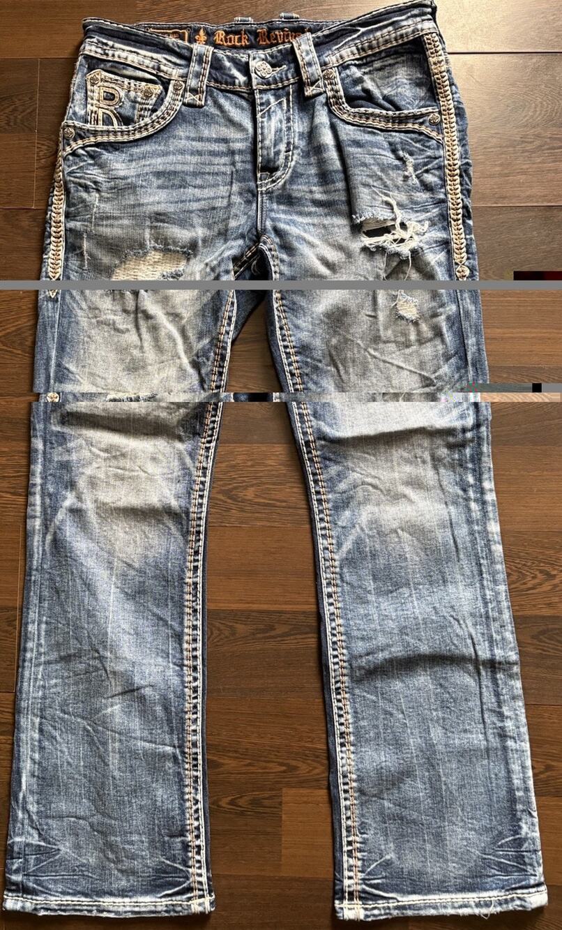 Rock Revival Baylor Slim Boot Distressed Men Jeans 32x31